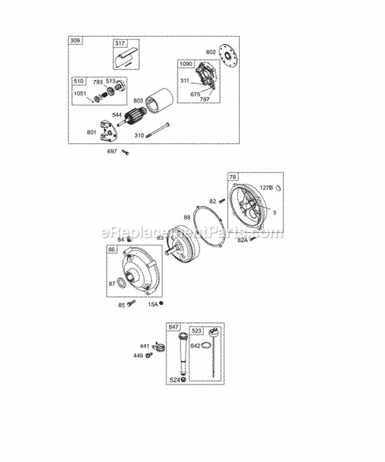 Electric Starter Gear Reducer Oil Diagram and Parts List for 126412-0216-E1  Briggs and Stratton Engine